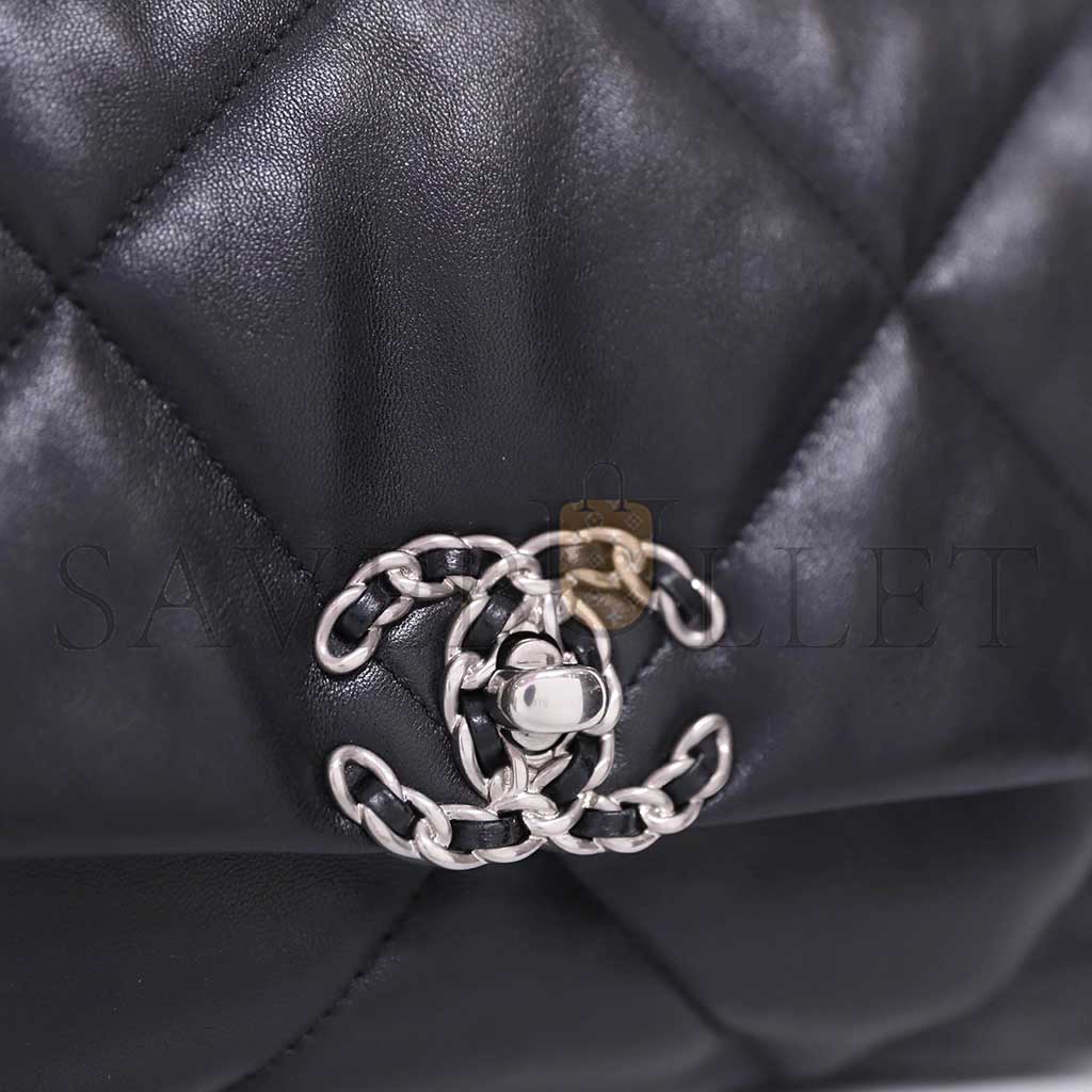 Ch*el 19 flap bag black lambskin mixed hardware as1160 (26*16*9cm)